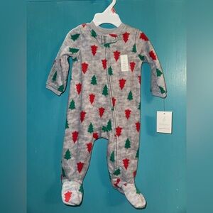 Cozy Gray Footie with Festive Trees